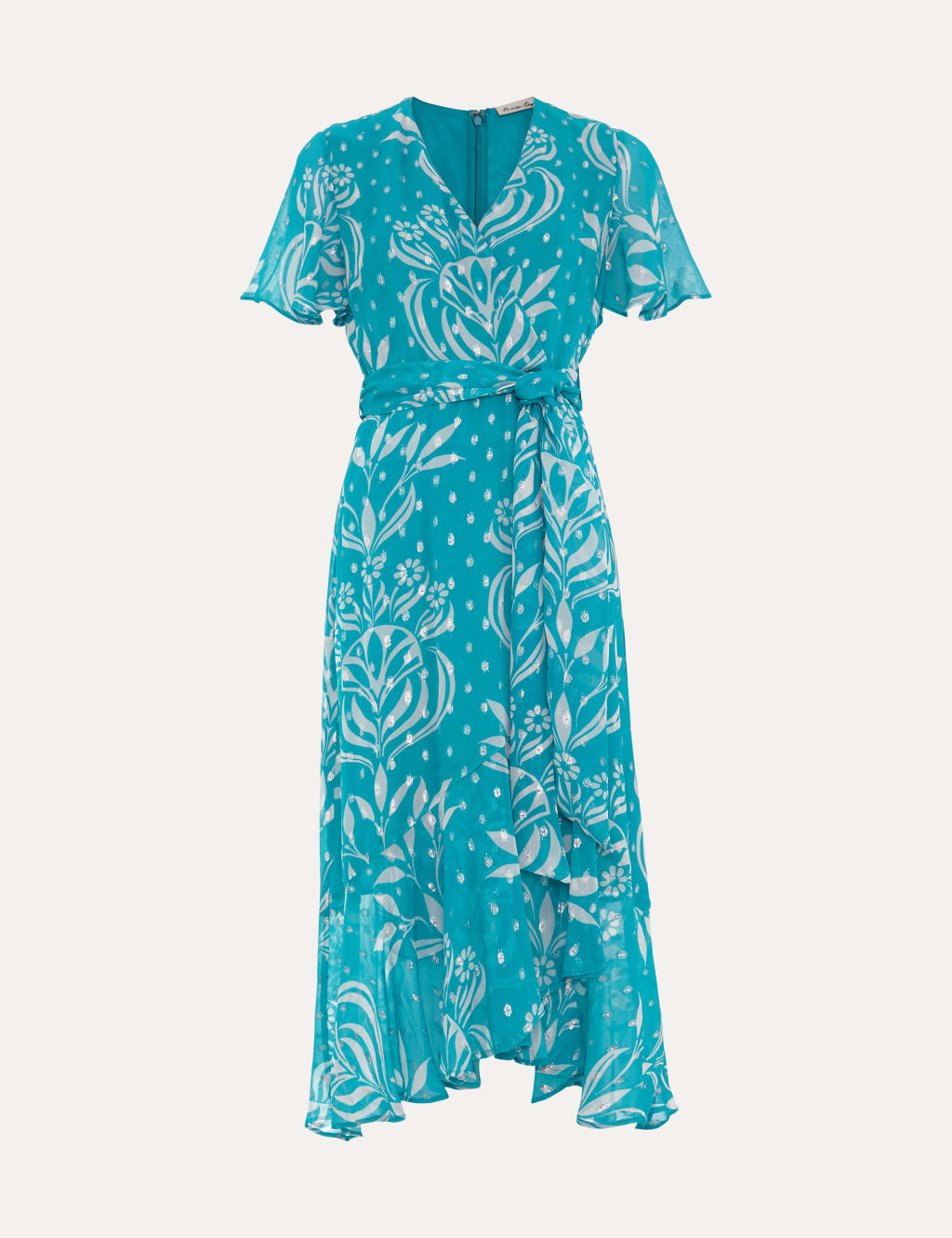 V-Neck Floral Wrap Dress with Short Sleeves and Asymmetrical Hem