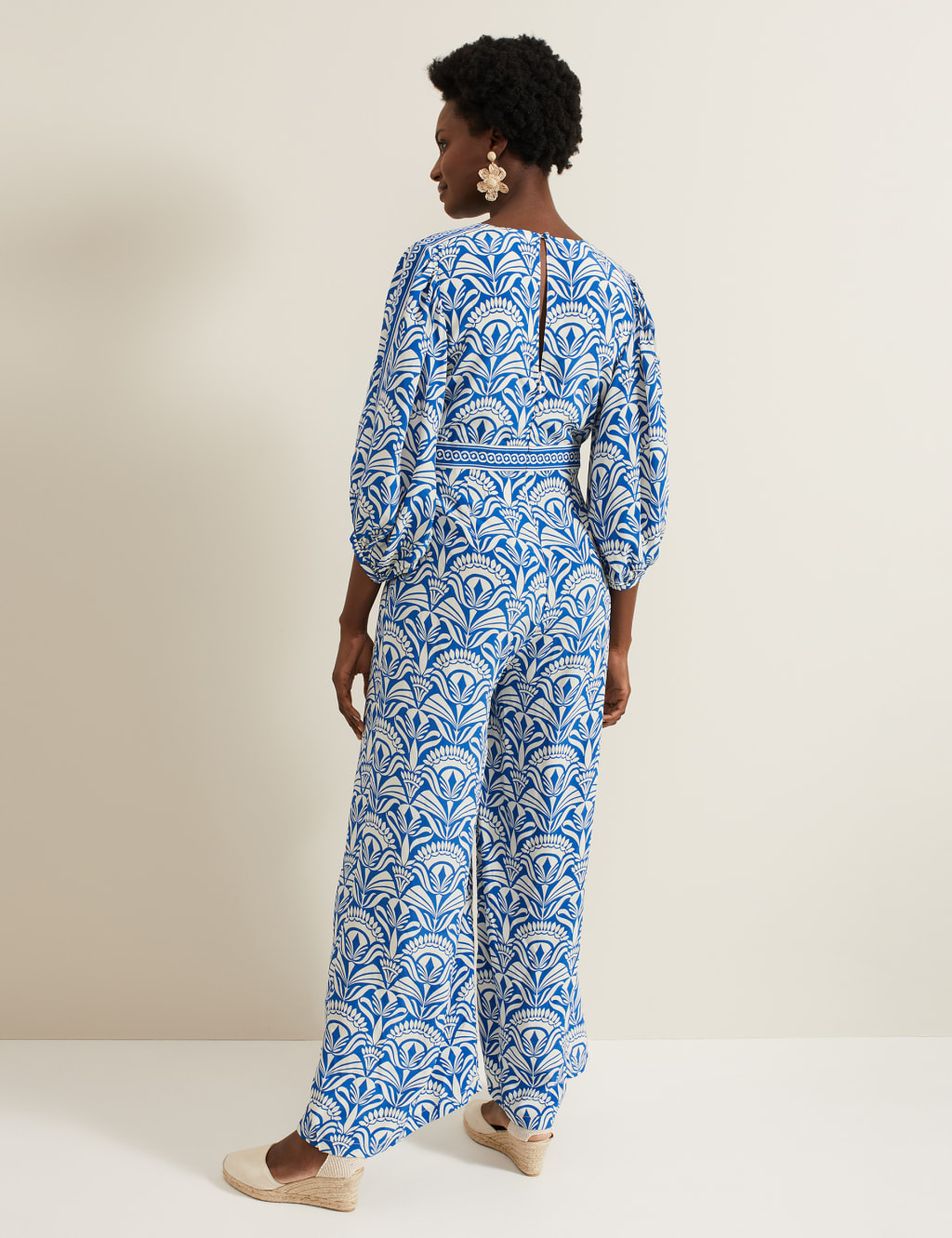 Printed V-Neck Wide Leg Jumpsuit