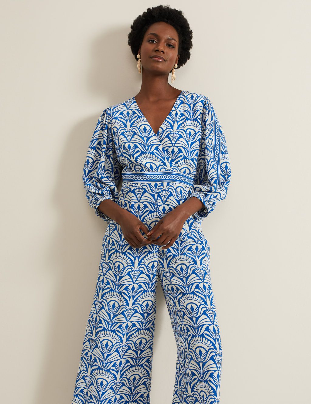 高級品市場 Printed V-Neck Wide Leg Jumpsuit パンツ