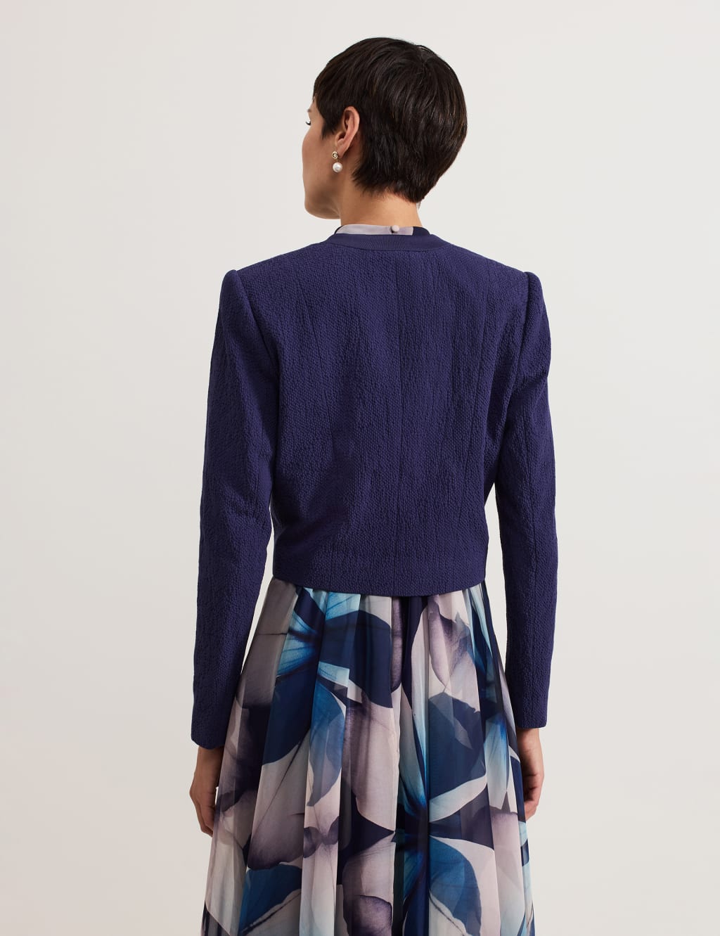Pure Cotton Collarless Cropped Jacket 4 of 6