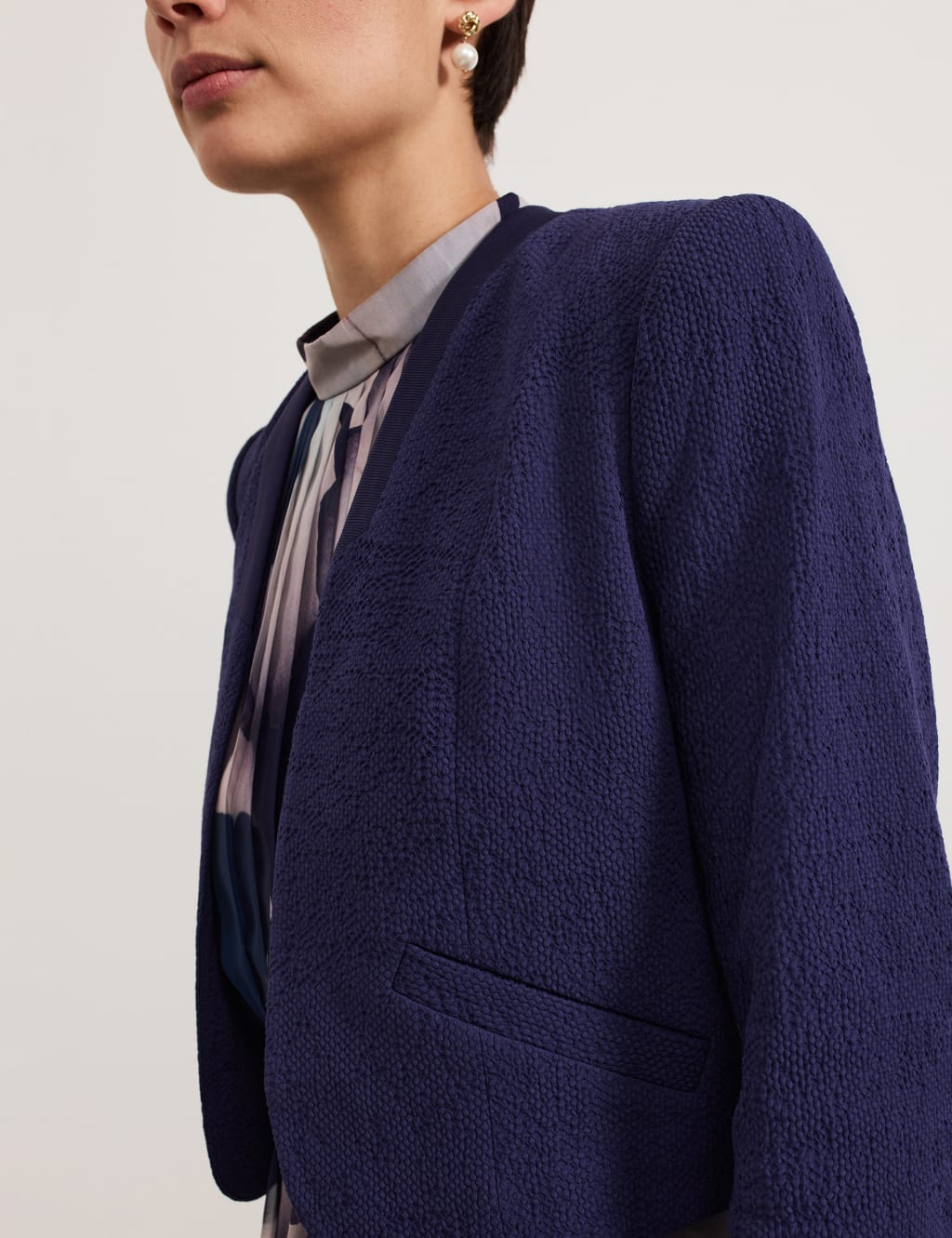 Pure Cotton Collarless Cropped Jacket 5 of 6