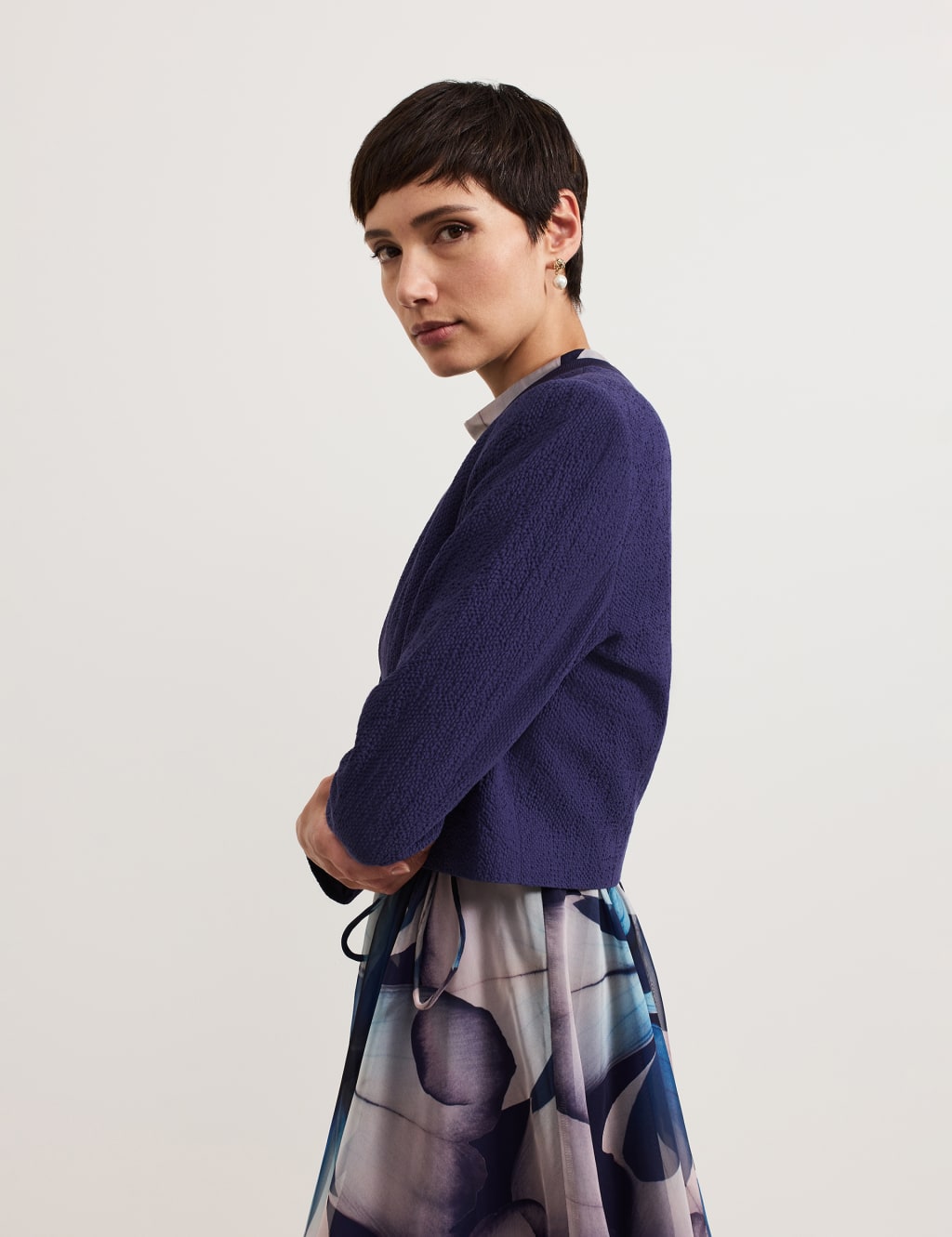 Pure Cotton Collarless Cropped Jacket 6 of 6