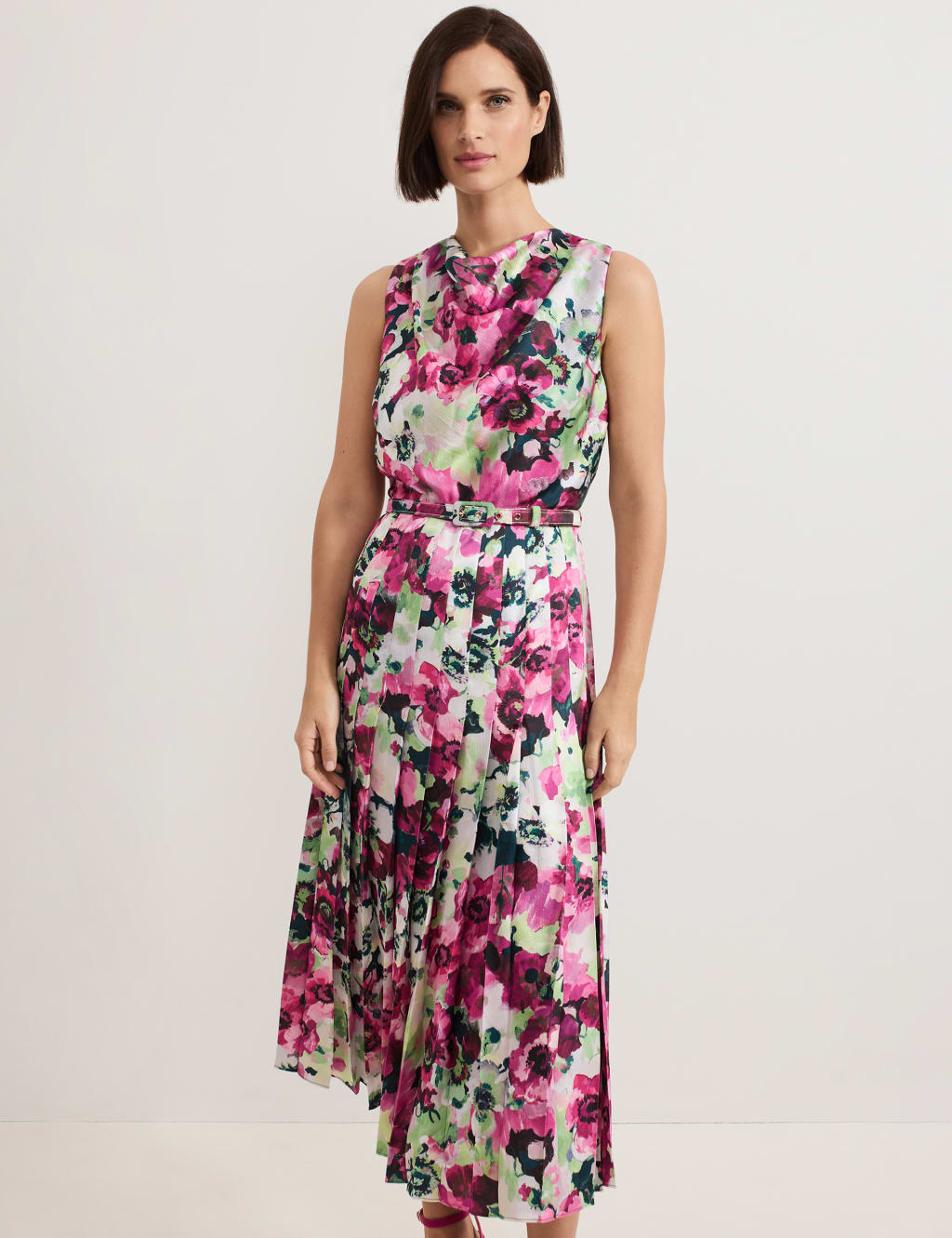 Floral Cowl Neck Pleated Midi Skater Dress 4 of 6