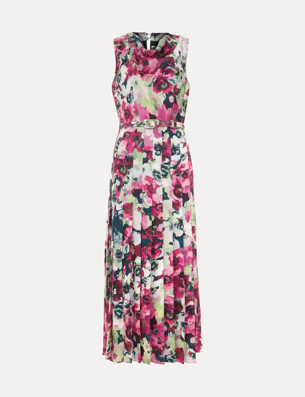 Floral Cowl Neck Pleated Midi Skater Dress 2 of 6