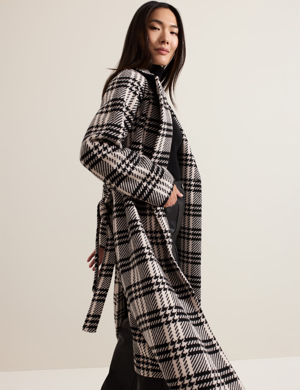 Checked wrap coat outlet