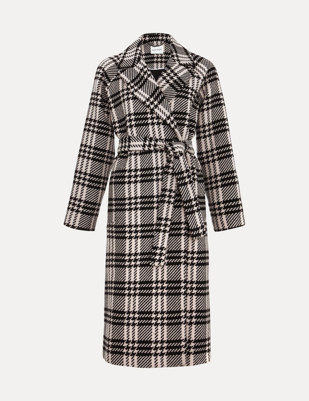 Wool Blend Checked Longline Wrap Coat