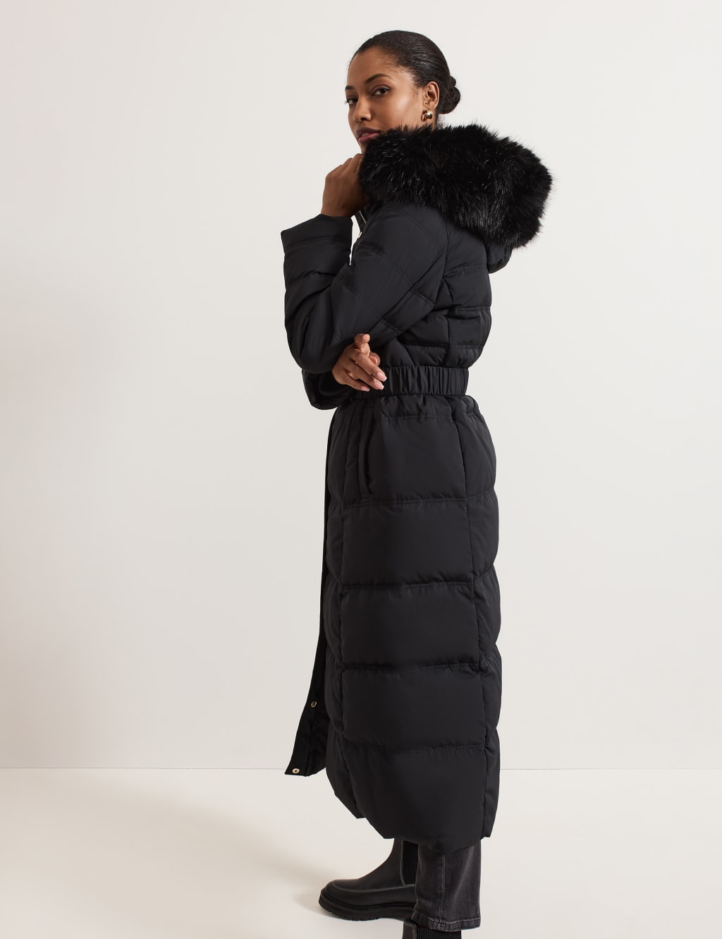 Hooded Faux Fur Trim Longline Puffer Coat Phase Eight M S