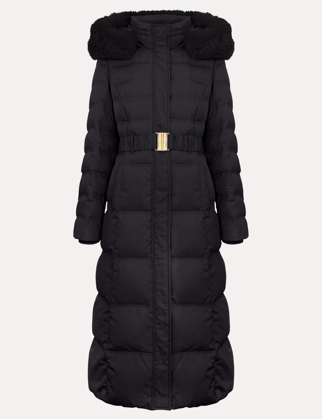 Hooded Faux Fur Trim Longline Puffer Coat