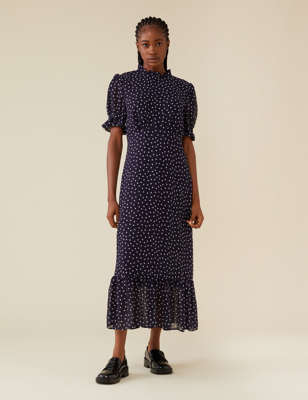 Polka Dot High Neck Midaxi Smock Dress Finery London M S