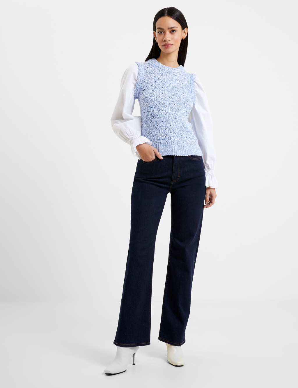 Cotton Rich Textured Crew Neck Knitted Vest 1 of 4