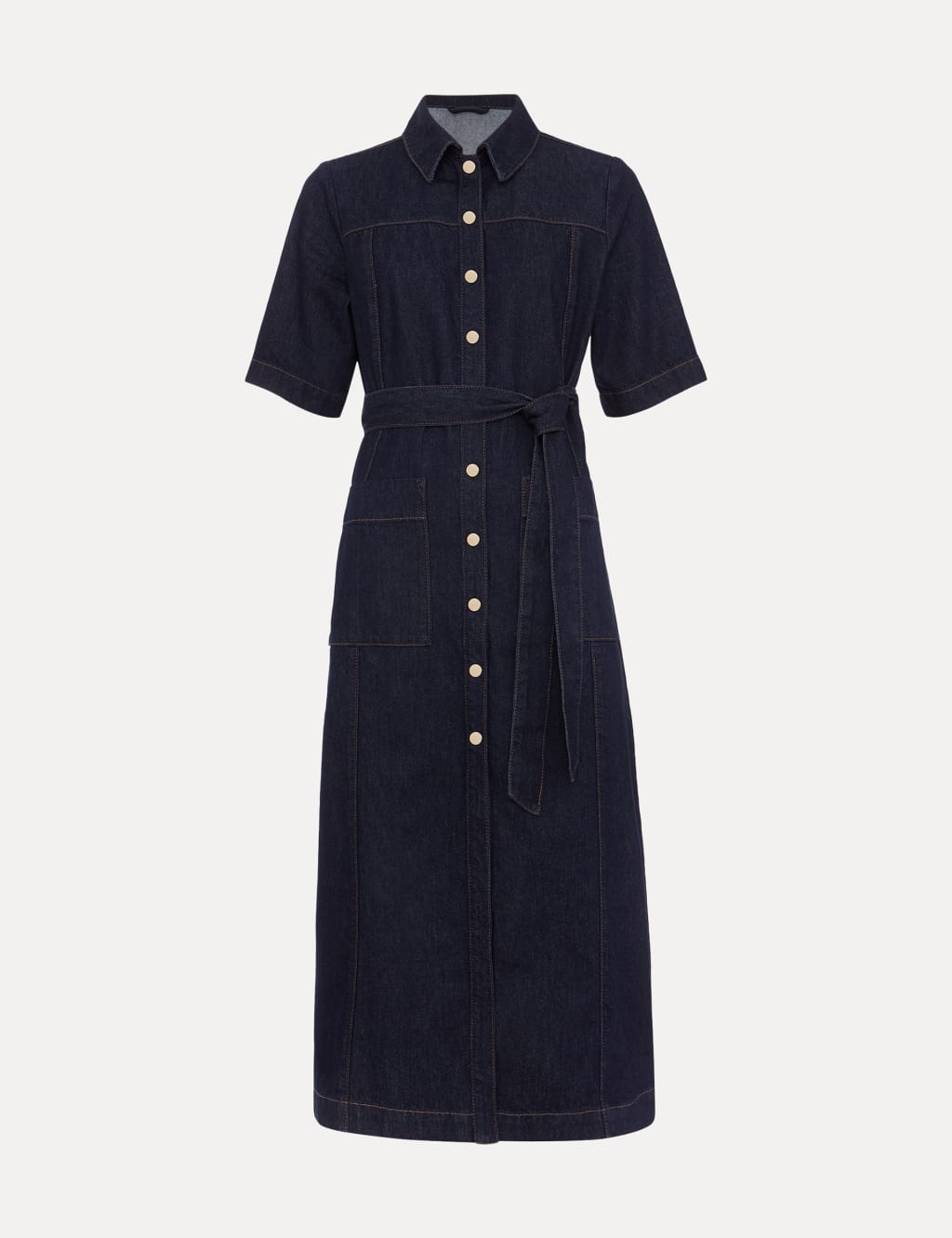 Denim Tie Waist Midi Shirt Dress