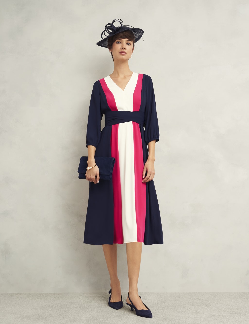 Colour Block V-Neck Midi Skater Dress 6 of 7