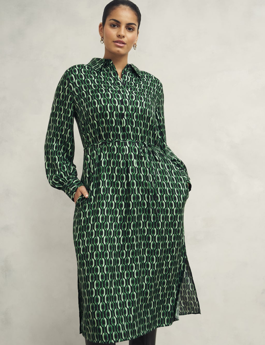Geometric Collared Midi Shirt Dress 3 of 9