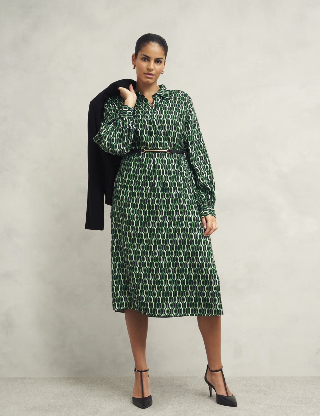 Geometric Collared Midi Shirt Dress 7 of 9