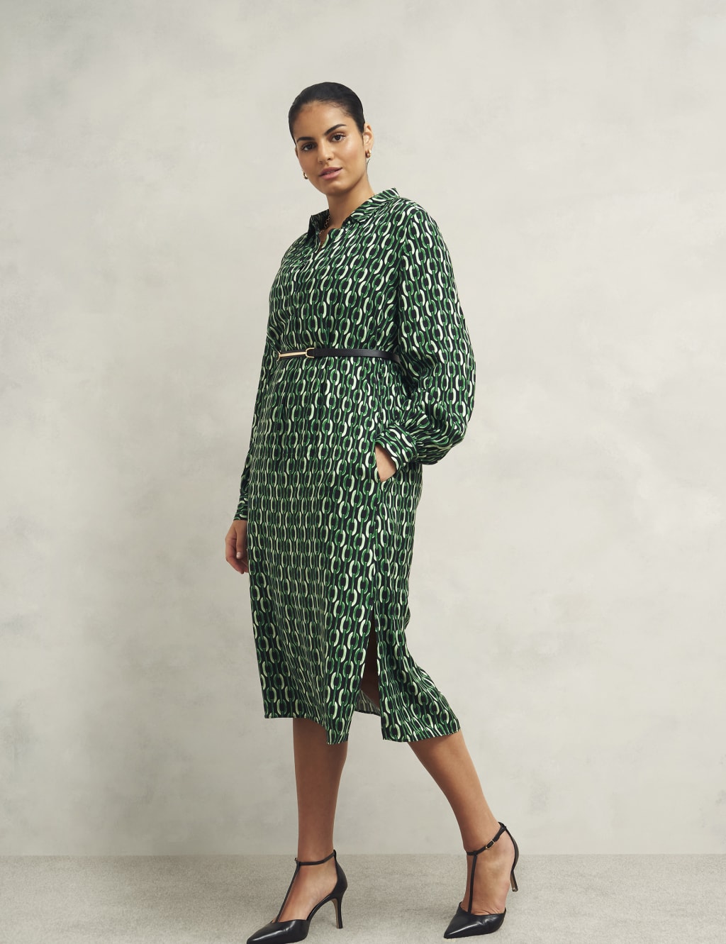 Geometric Collared Midi Shirt Dress 8 of 9