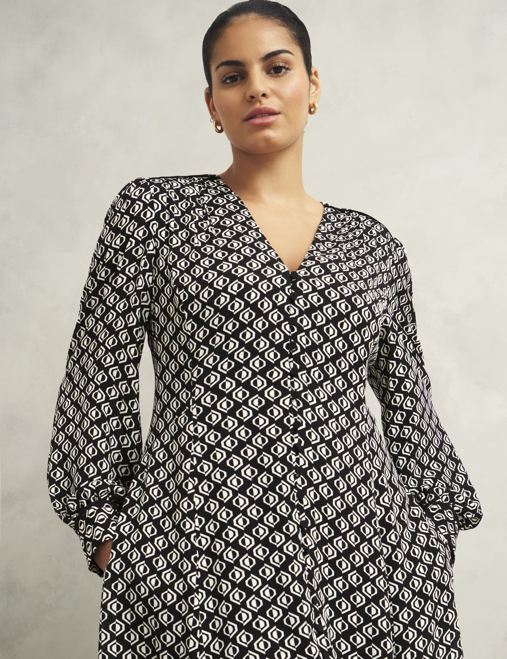 Geometric V-Neck Midi Skater Dress 5 of 10