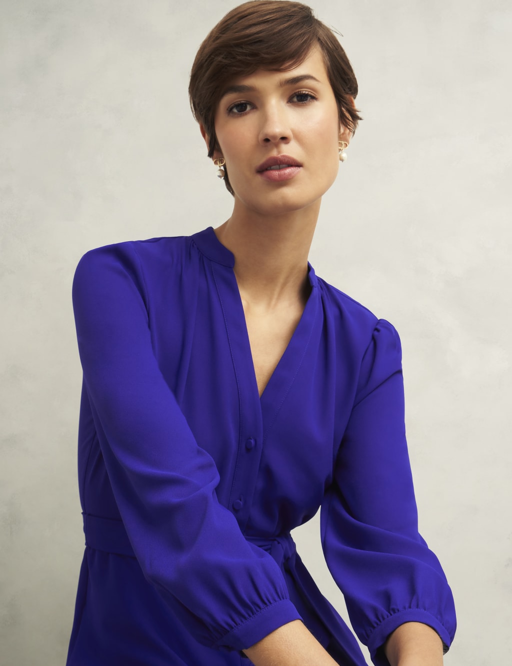 V-Neck Button Through Midi Waisted Dress 4 of 5
