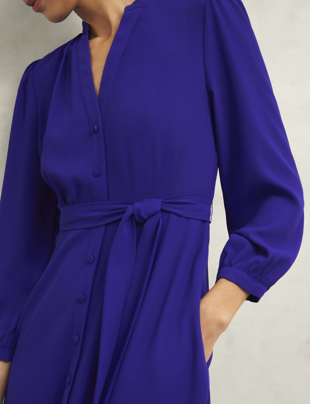 V-Neck Button Through Midi Waisted Dress 5 of 5