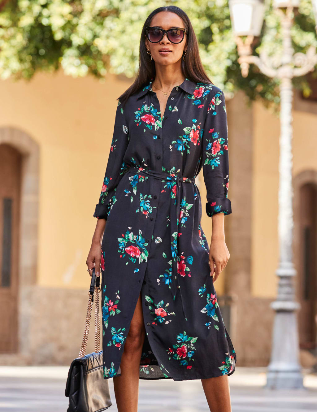 Floral shirt dress midi best sale