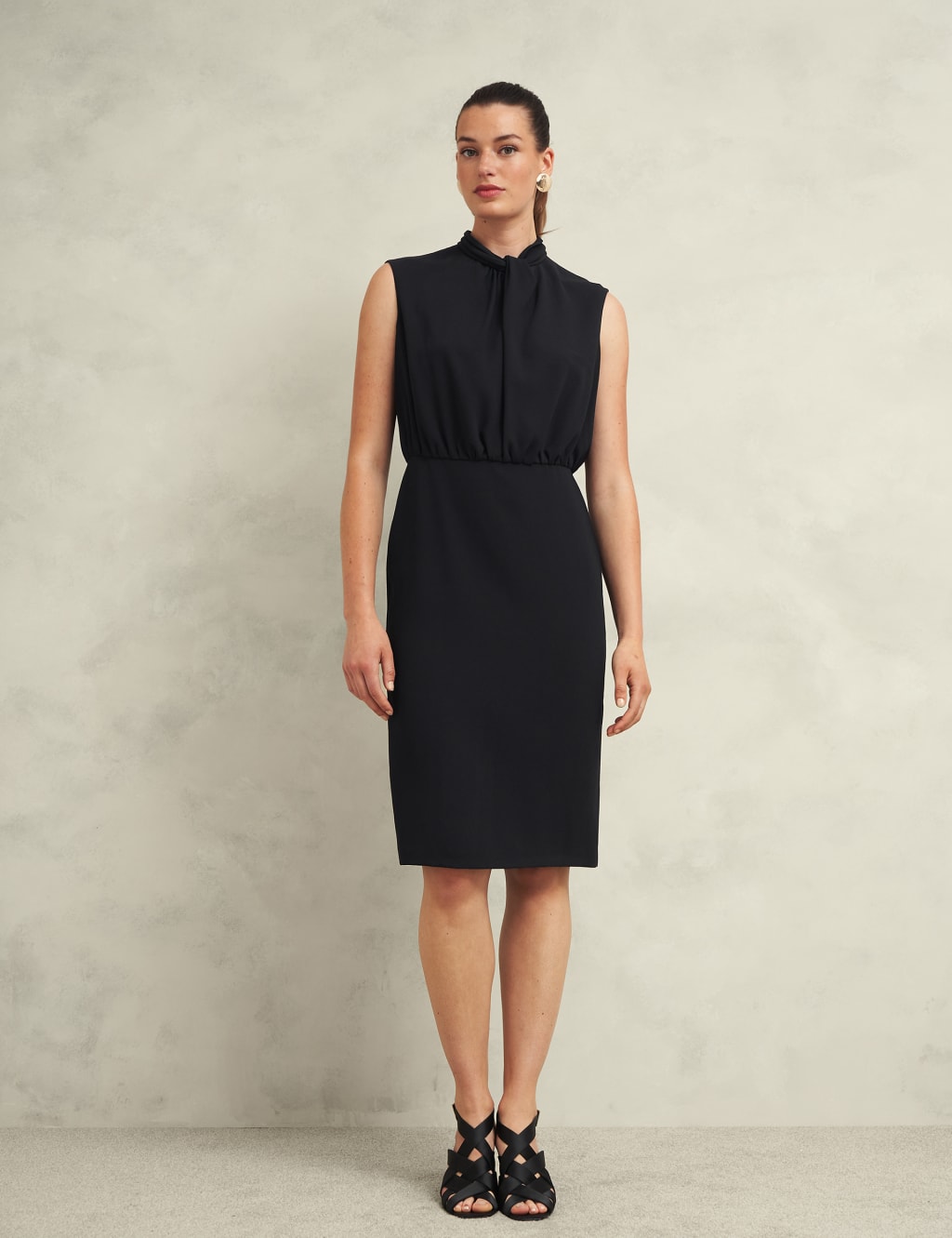 Scarf Neck Midi Waisted Shift Dress