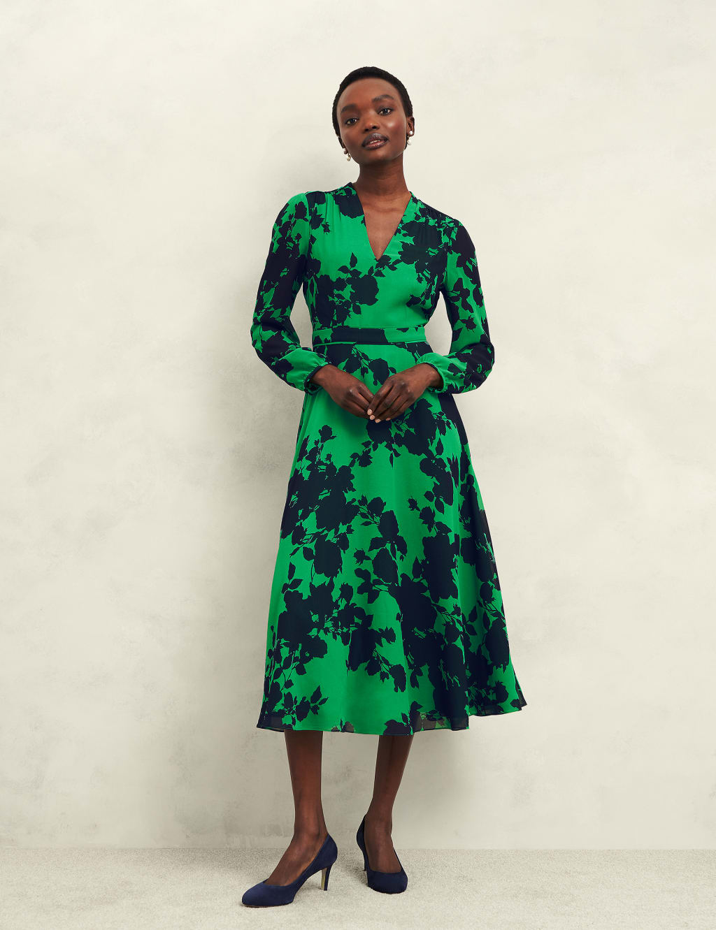 Green floral v neck dress discount