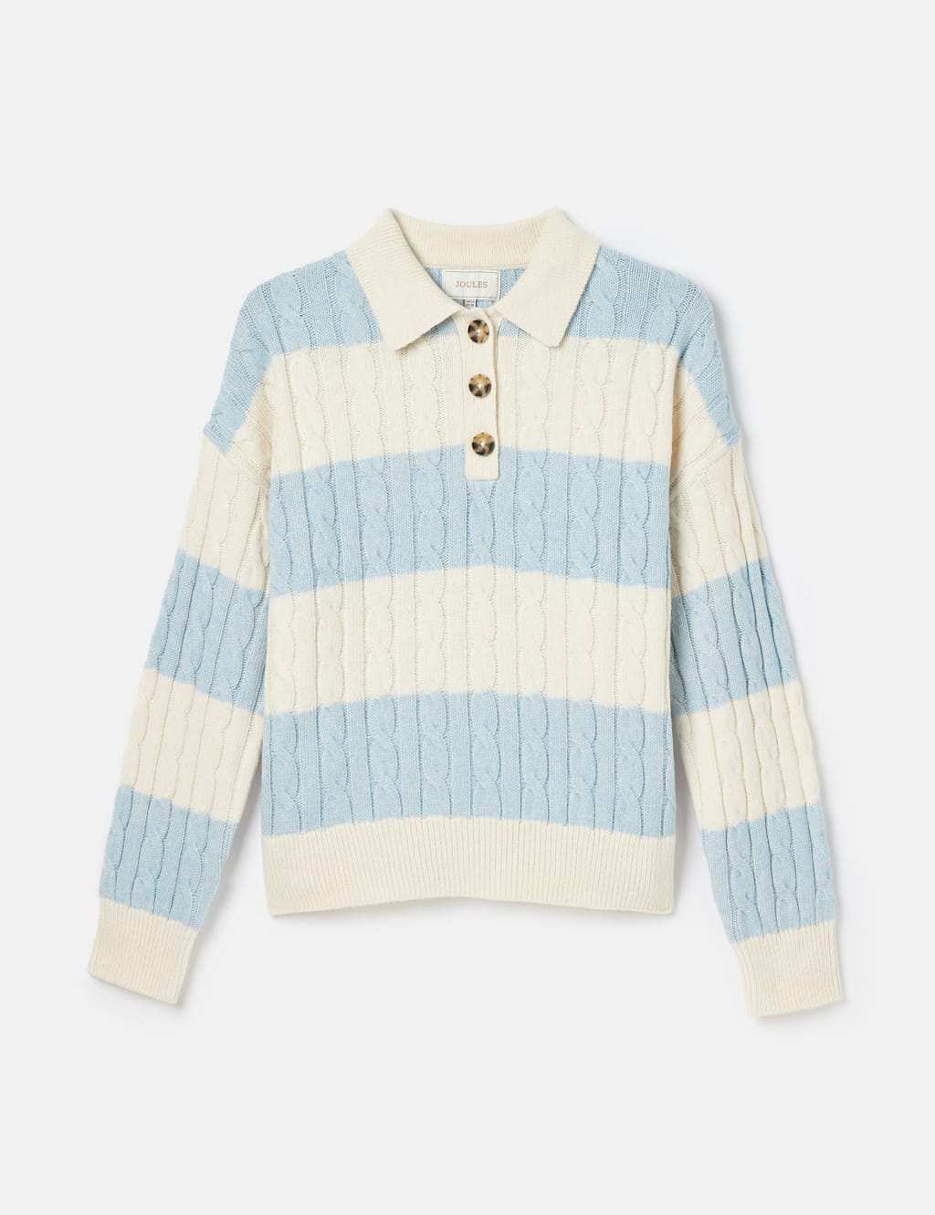 Cotton Rich Cable Knit Striped Collared Jumper
