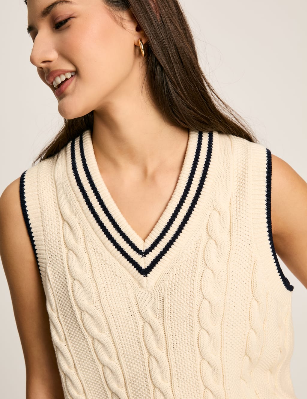 Pure Cotton Cable Knit V Neck Knitted Vest