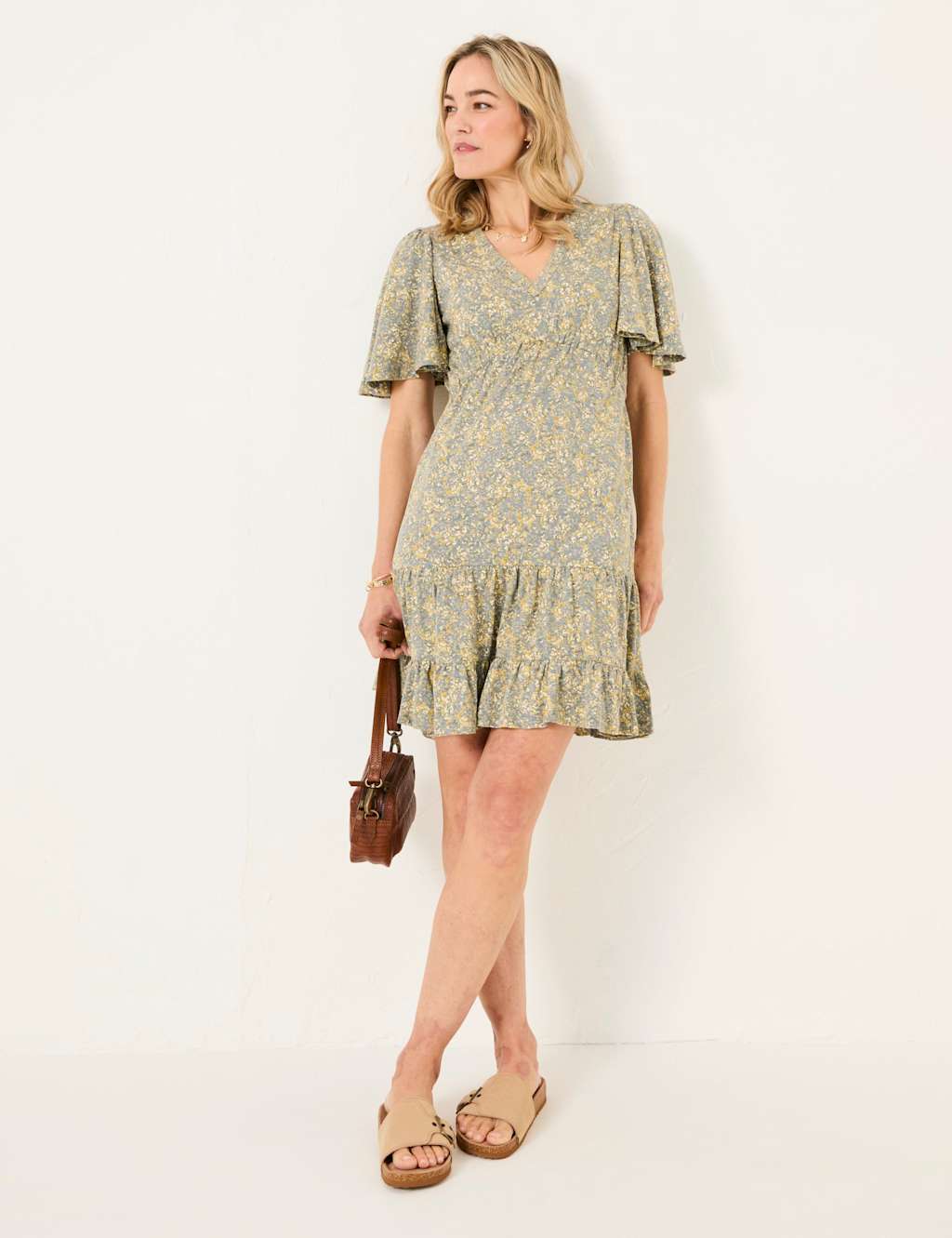 Pure Cotton Floral V-Neck Mini Tiered Dress 3 of 6