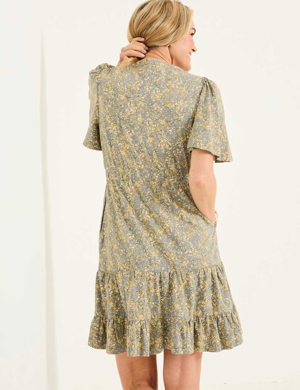 Pure Cotton Floral V-Neck Mini Tiered Dress 4 of 6