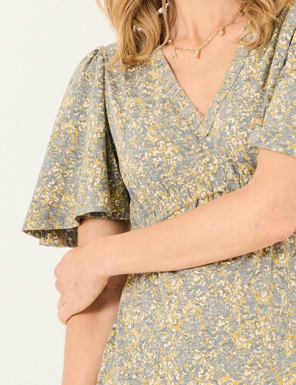 Pure Cotton Floral V-Neck Mini Tiered Dress 6 of 6