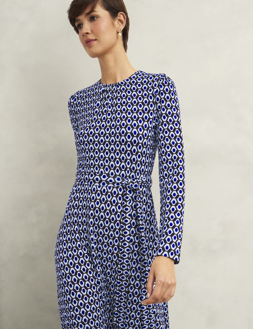 Jersey Geometric Midi Waisted Dress 4 of 6
