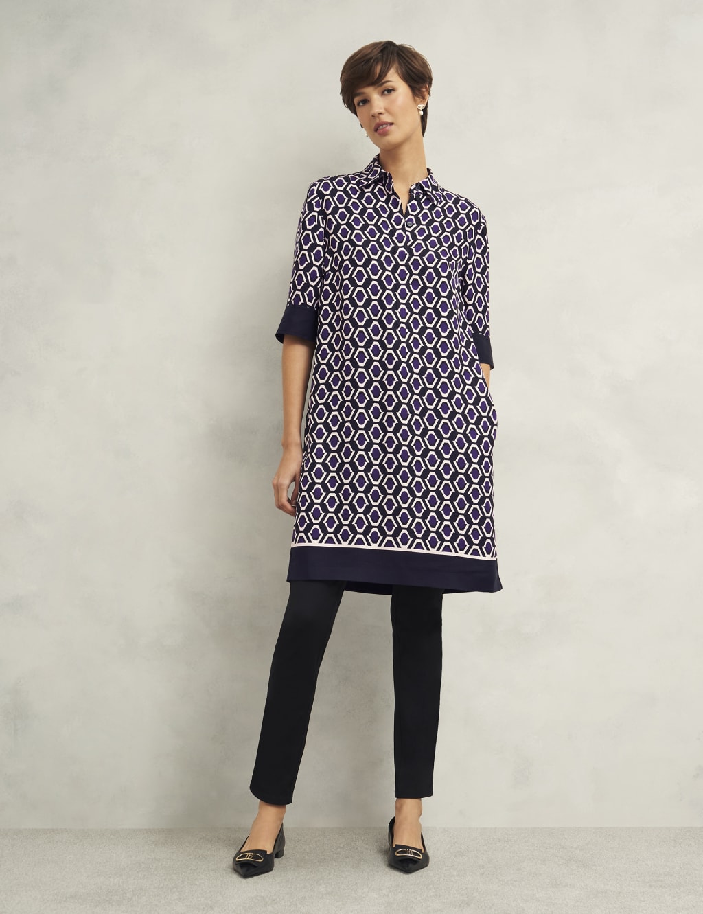 Geometric Knee Length Shirt Dress 6 of 9