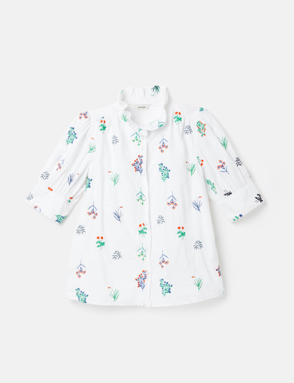 Embroidered Frill Neck Blouse-Rich Emerald