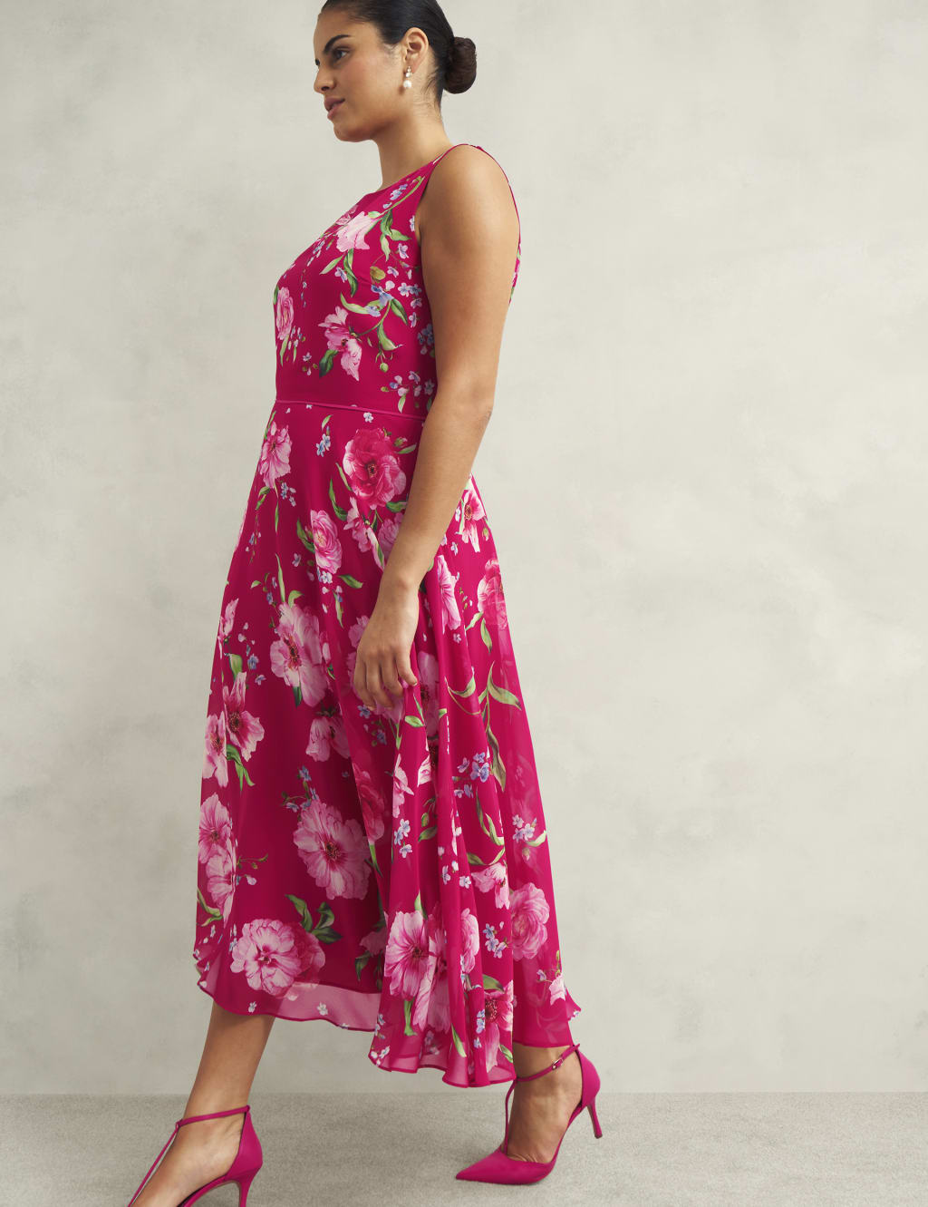 Floral Round Neck Midi Skater Dress 4 of 8