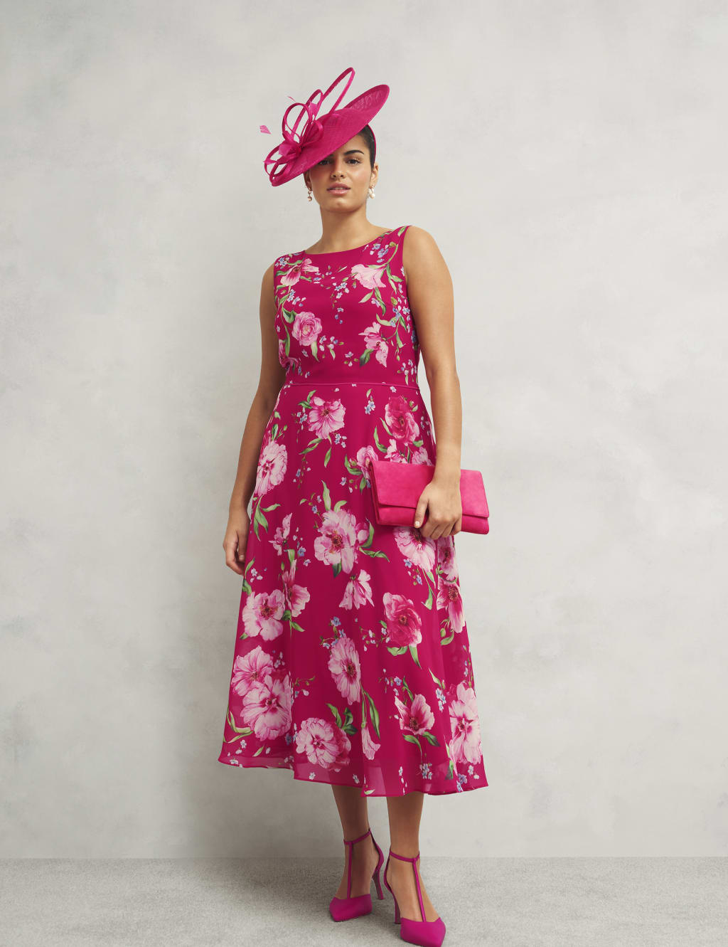 Floral Round Neck Midi Skater Dress 6 of 8