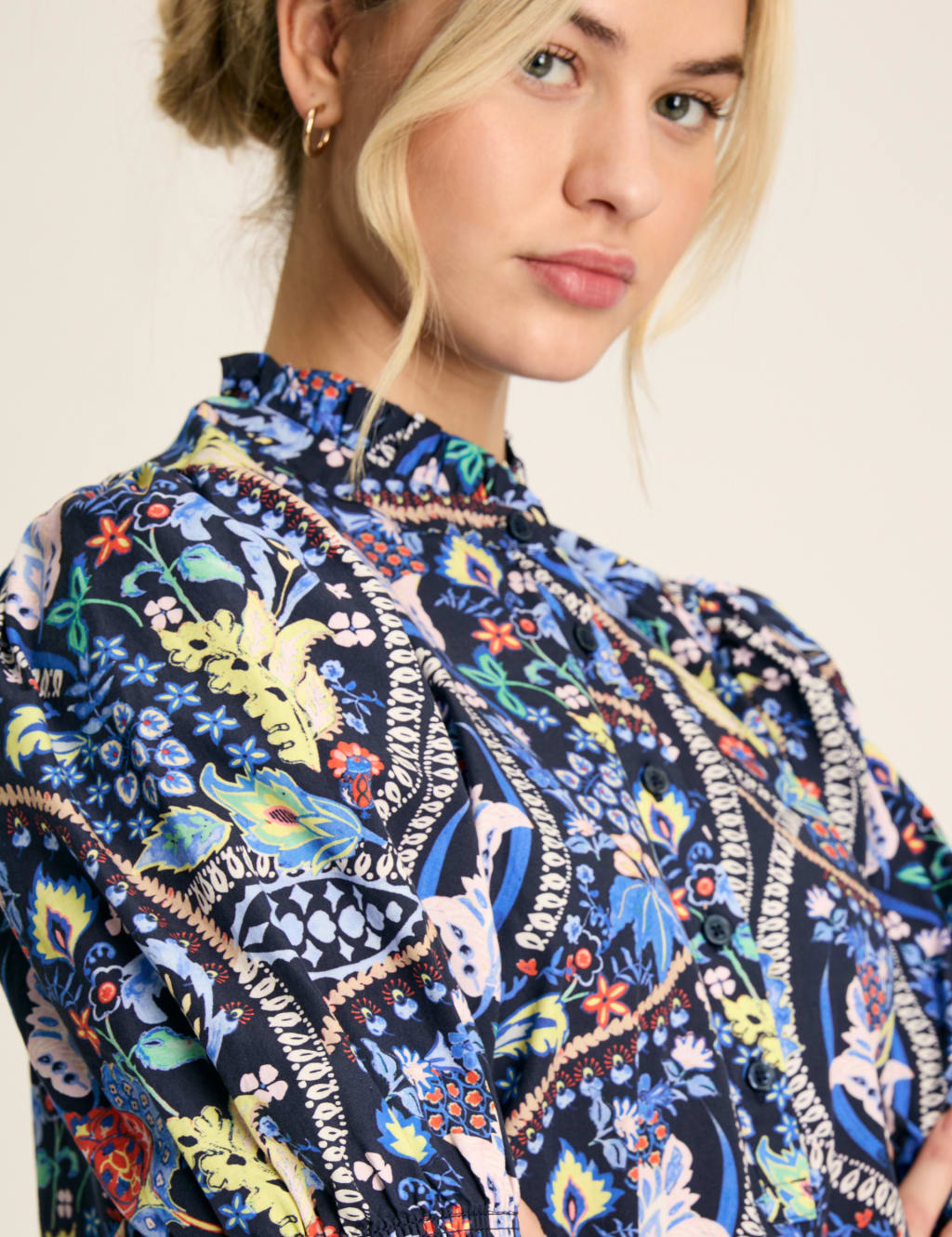 Pure Cotton Floral High Neck Blouse 6 of 7