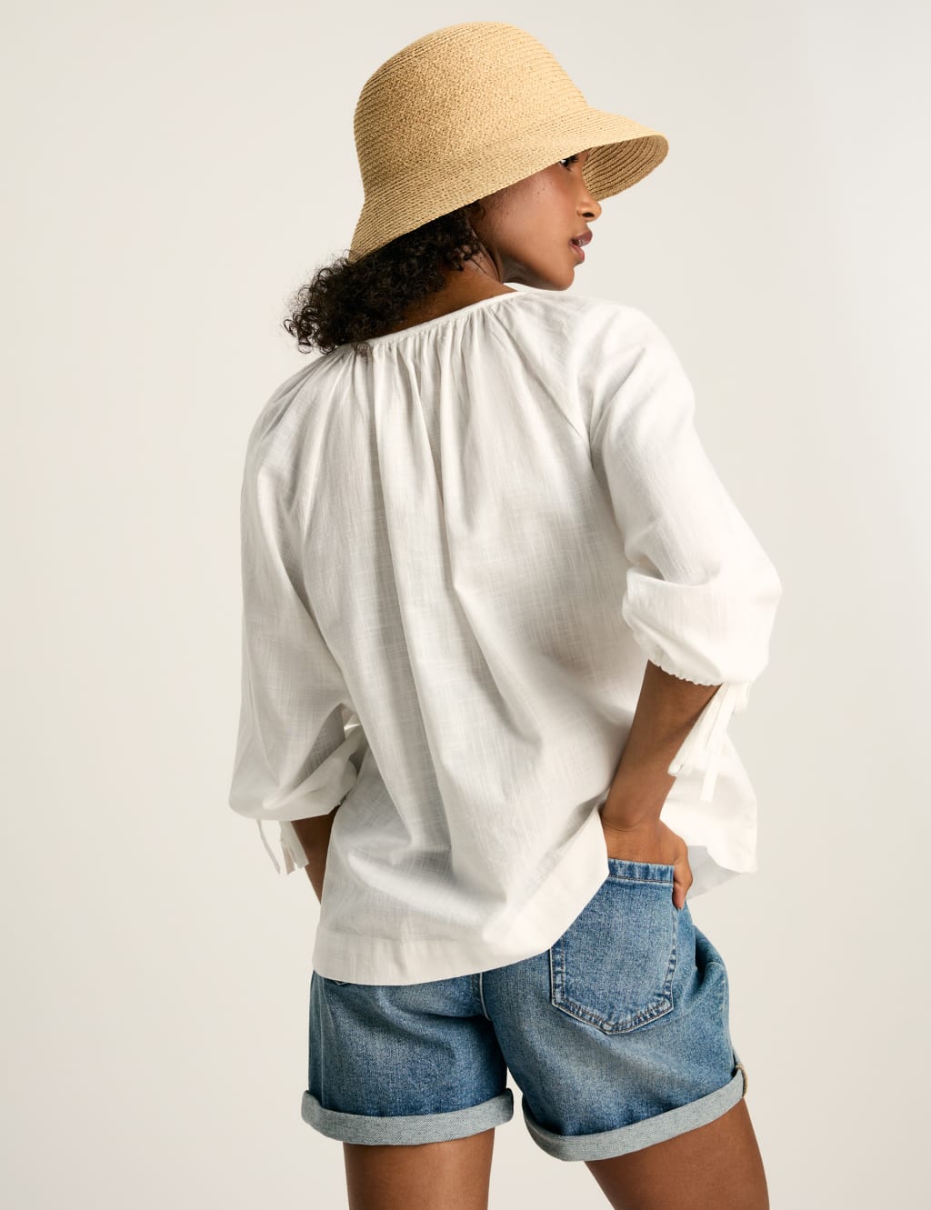 Pure Cotton Notch Neck Tie Cuff Blouse 4 of 6