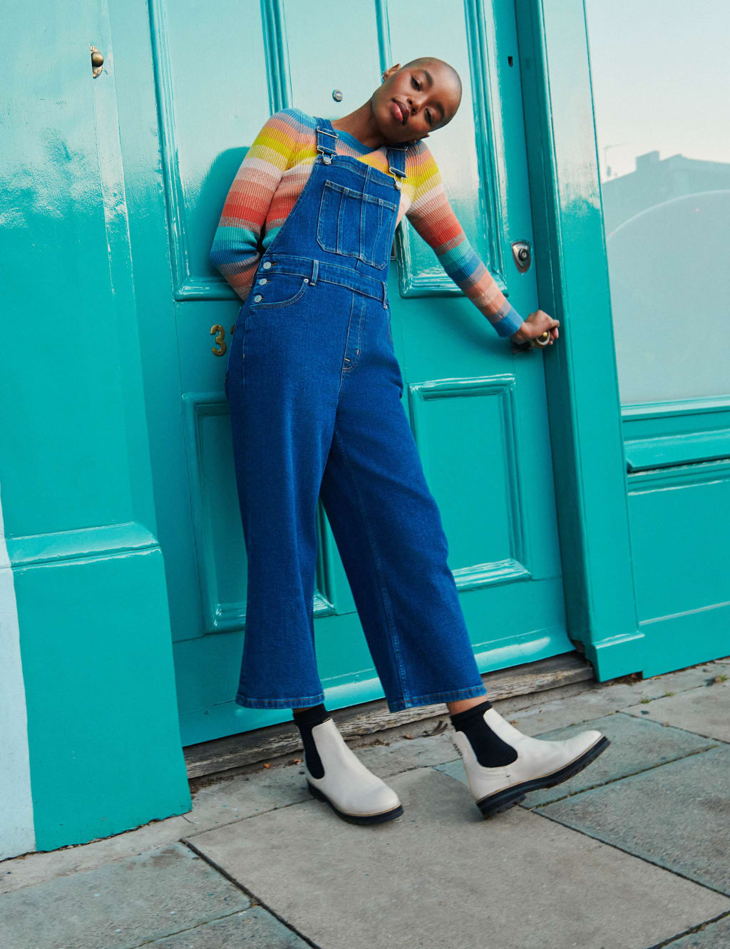 Wide leg denim dungarees uk top