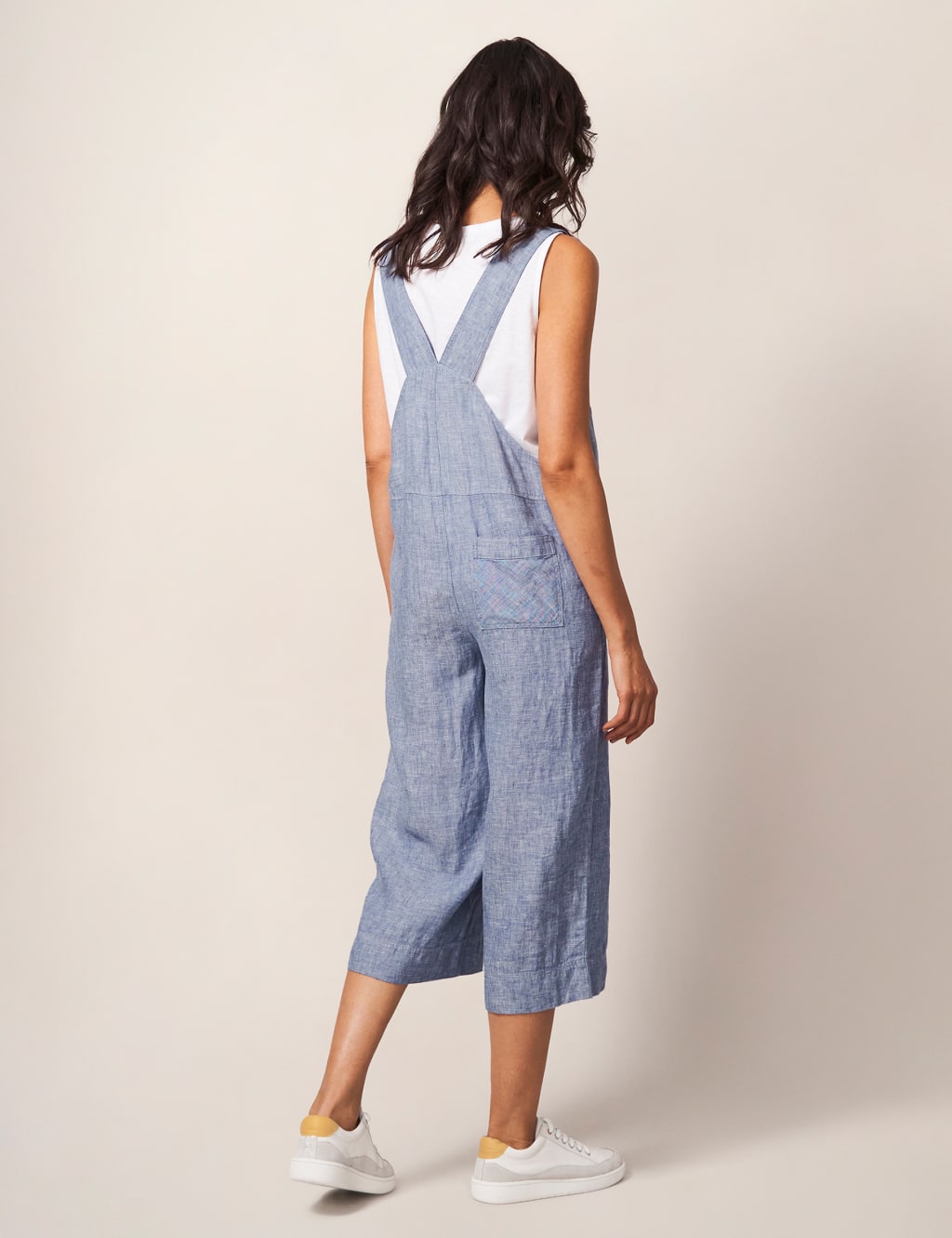 Pure Linen Button Front Cropped Dungarees White Stuff M S