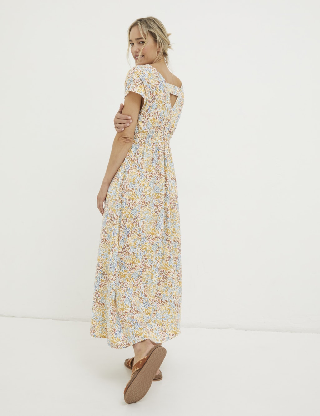 Linen Rich Geometric Midi Waisted Dress 3 of 5