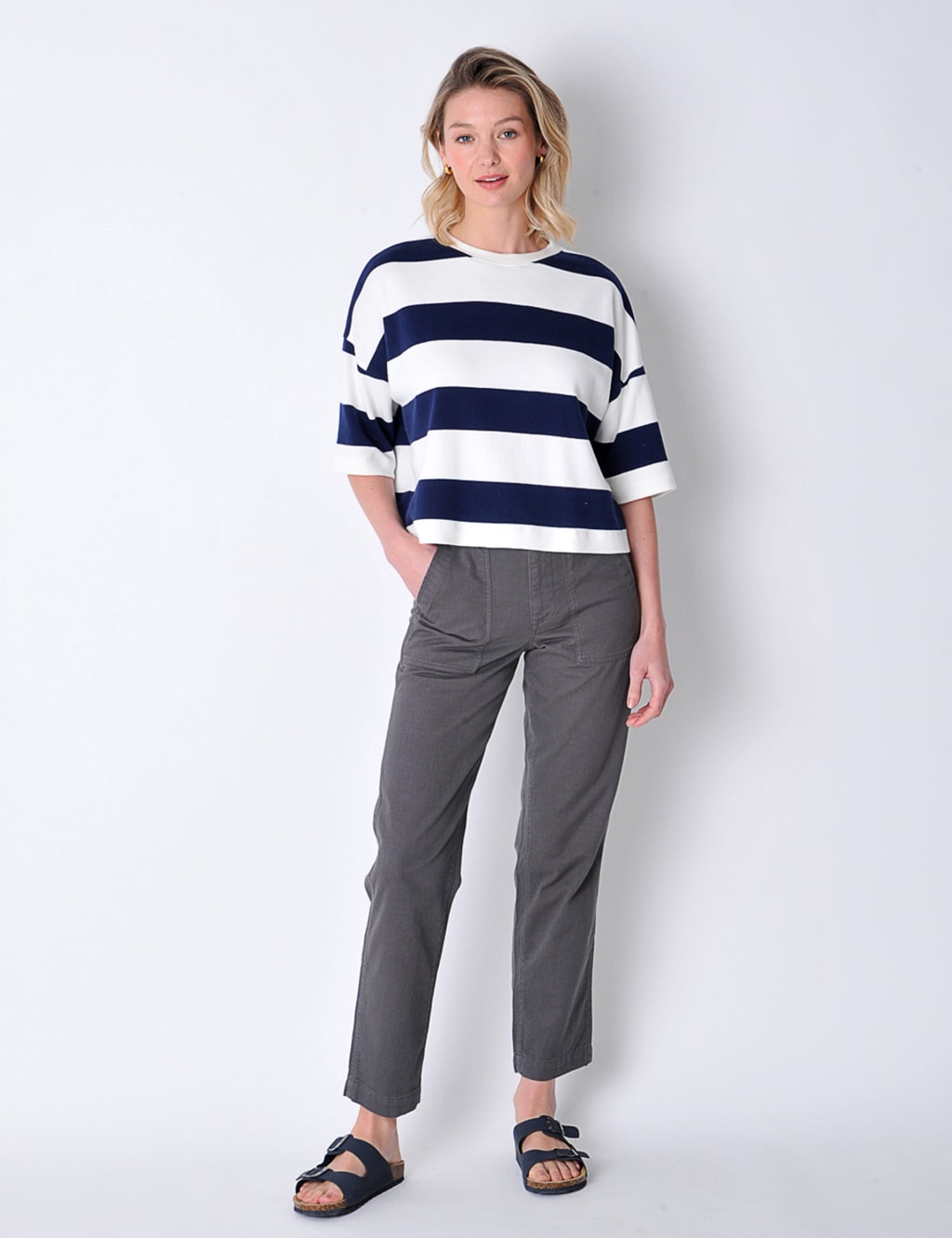 Pure Cotton Striped Crew Neck Crop T-Shirt 4 of 6