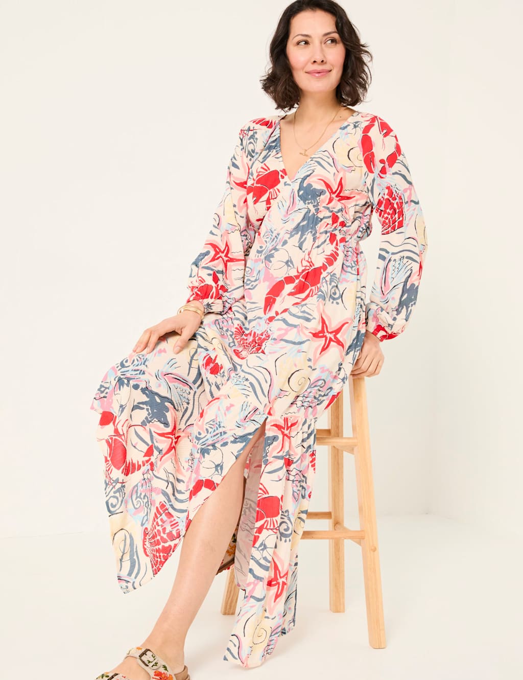 Printed V-Neck Midaxi Waisted Dress 5 of 5