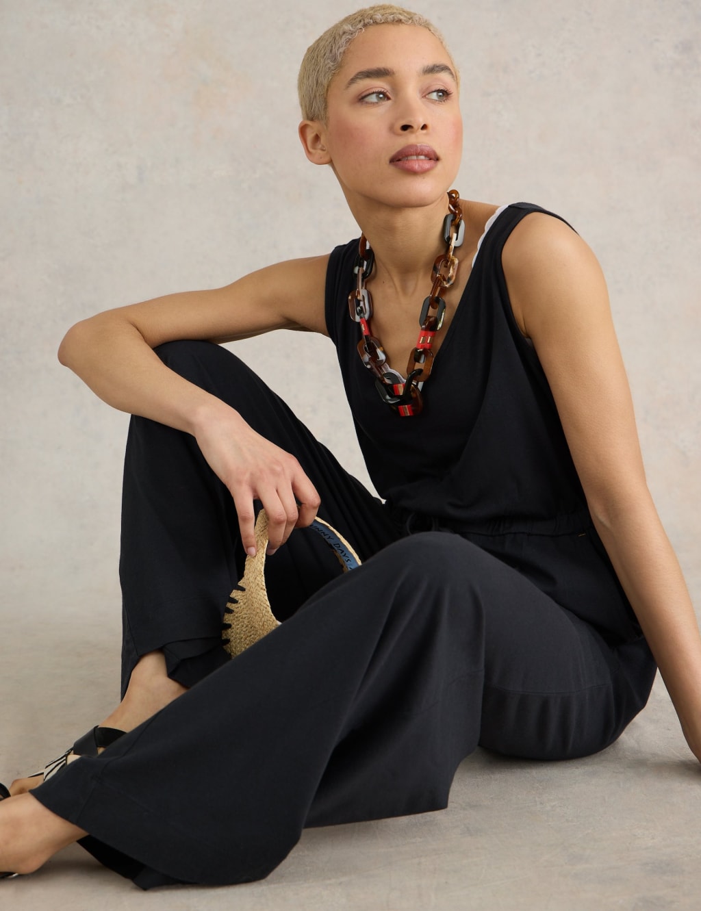 Cotton Rich Jersey Sleeveless Wide Leg Jumpsuit 4 of 6