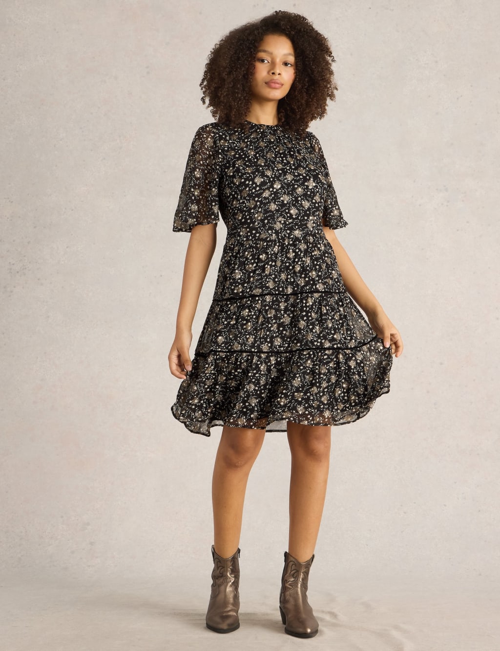 Printed Knee Length Waisted Dress