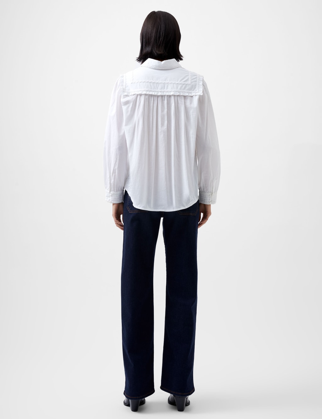 Cotton Shirt with Hand Embroidered Lace Collar