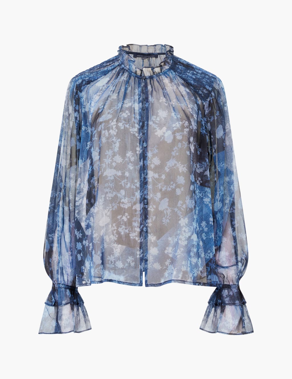 Sheer Floral Print High Neck Ruffle Blouse French Connection M S