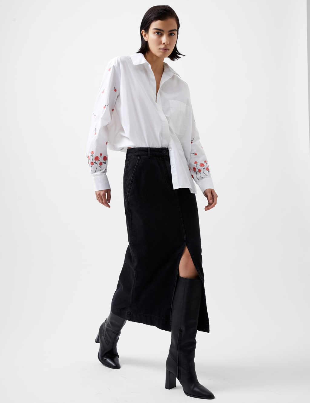 Pure Cotton Floral Embroidered Relaxed Shirt | French Connection | M&S