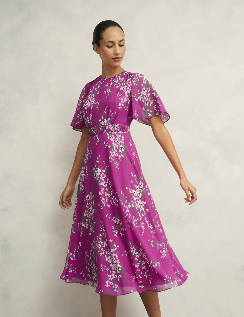 Bronwyn Silk Floral Midi Waisted Dress 3 of 8