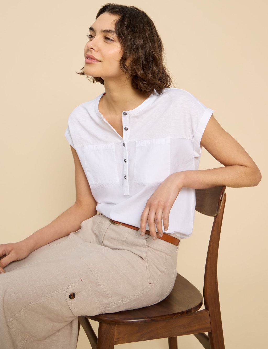 Pure Cotton Crew Neck Button Through Shirt 5 of 6