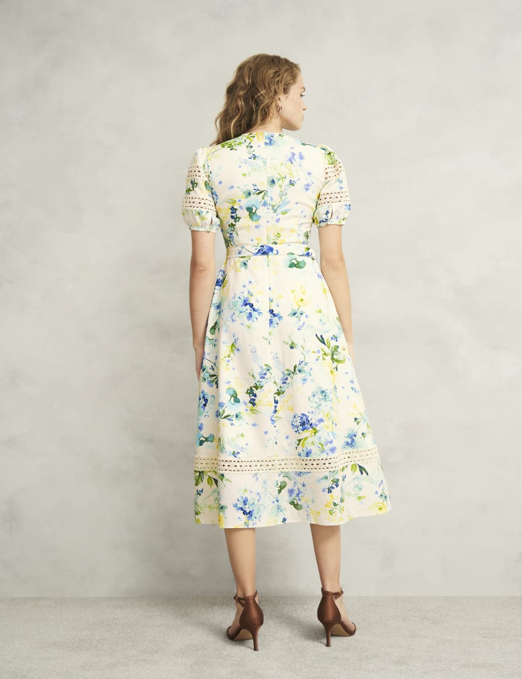 Floral Midi Skater Dress with Linen 4 of 9
